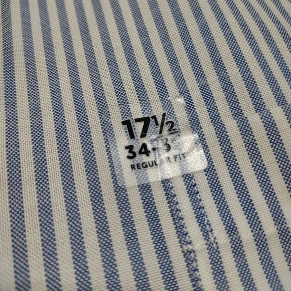 Stafford Mens Wrinkle Free Oxford Button Down Blue Stripe Shirt Size 17.5 34/35 - Picture 5 of 8
